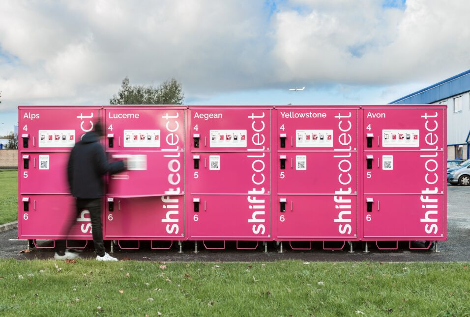 Shift Collect delivery service illustration showing cyclist and smart locker